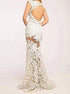 V Neck Cap Sleeves Lace Mermaid White Open Back Prom Dress LBQ0980